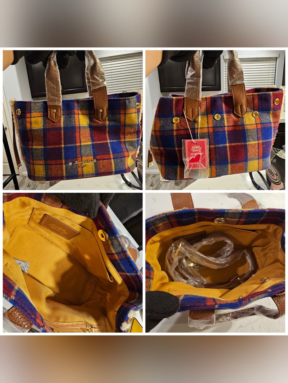 Samantha Vega 2way Plaid Wool Tote Bag